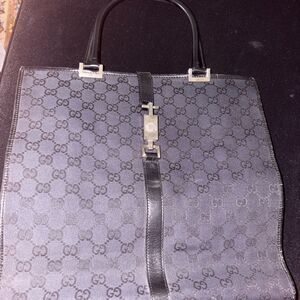 Used Gucci Black Monogram Tote Bag very good condition no scratches inside clean